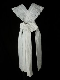 1910, White cotton maid's apron hand embroidered with broderie anglais trim